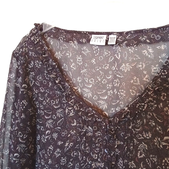 Esprit Sheer Spring Floral Blouse with Ruffled Button Placket - Picture 3 of 11